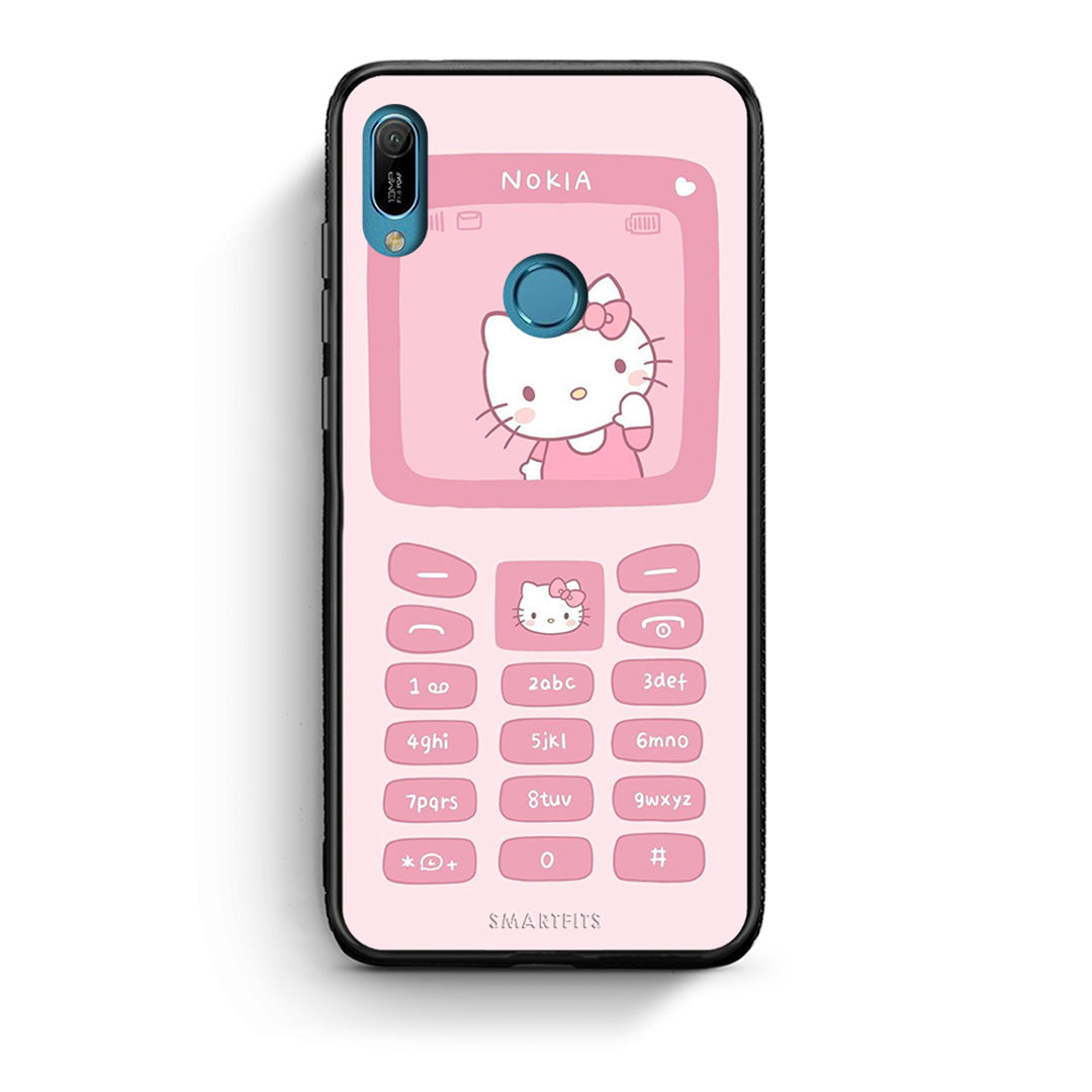 Huawei Y6 2019 Hello Kitten Θήκη Αγίου Βαλεντίνου από τη Smartfits με σχέδιο στο πίσω μέρος και μαύρο περίβλημα | Smartphone case with colorful back and black bezels by Smartfits