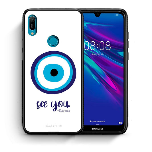 Θήκη Huawei Y6 2019 Karma Says από τη Smartfits με σχέδιο στο πίσω μέρος και μαύρο περίβλημα | Huawei Y6 2019 Karma Says case with colorful back and black bezels