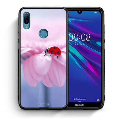 Θήκη Huawei Y6 2019 Ladybug Flower από τη Smartfits με σχέδιο στο πίσω μέρος και μαύρο περίβλημα | Huawei Y6 2019 Ladybug Flower case with colorful back and black bezels
