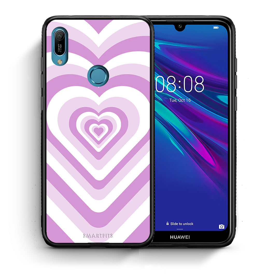 Θήκη Huawei Y6 2019 Lilac Hearts από τη Smartfits με σχέδιο στο πίσω μέρος και μαύρο περίβλημα | Huawei Y6 2019 Lilac Hearts case with colorful back and black bezels