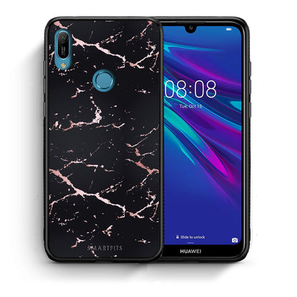 Θήκη Huawei Y6 2019 Black Rosegold Marble από τη Smartfits με σχέδιο στο πίσω μέρος και μαύρο περίβλημα | Huawei Y6 2019 Black Rosegold Marble case with colorful back and black bezels