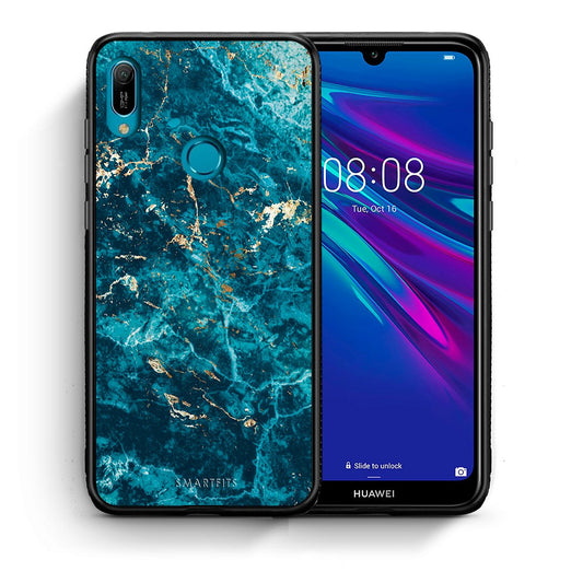 Θήκη Huawei Y6 2019 Marble Blue από τη Smartfits με σχέδιο στο πίσω μέρος και μαύρο περίβλημα | Huawei Y6 2019 Marble Blue case with colorful back and black bezels