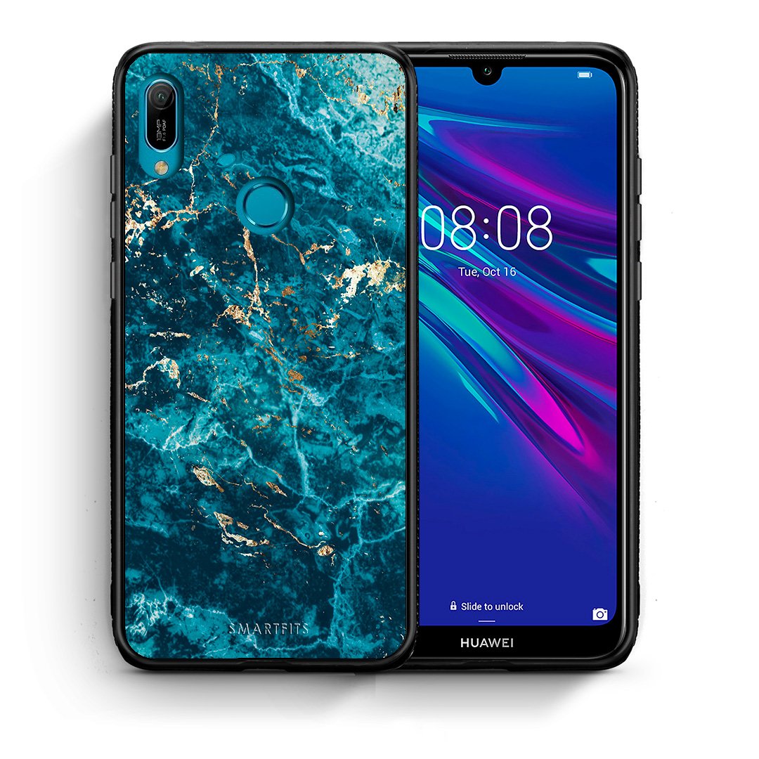 Θήκη Huawei Y6 2019 Marble Blue από τη Smartfits με σχέδιο στο πίσω μέρος και μαύρο περίβλημα | Huawei Y6 2019 Marble Blue case with colorful back and black bezels