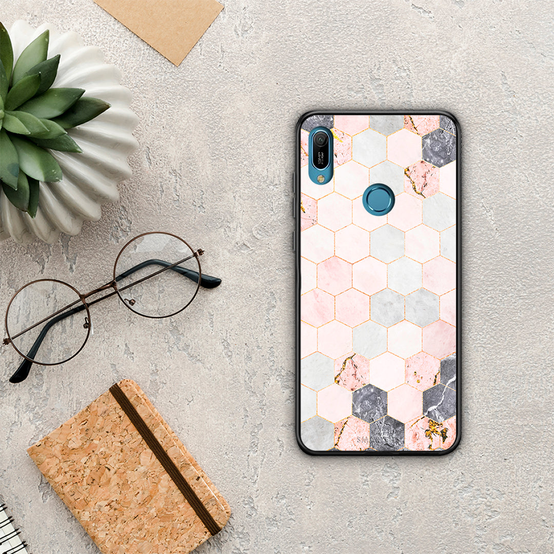 Marble Hexagon Pink - Huawei Y6 2019 θήκη