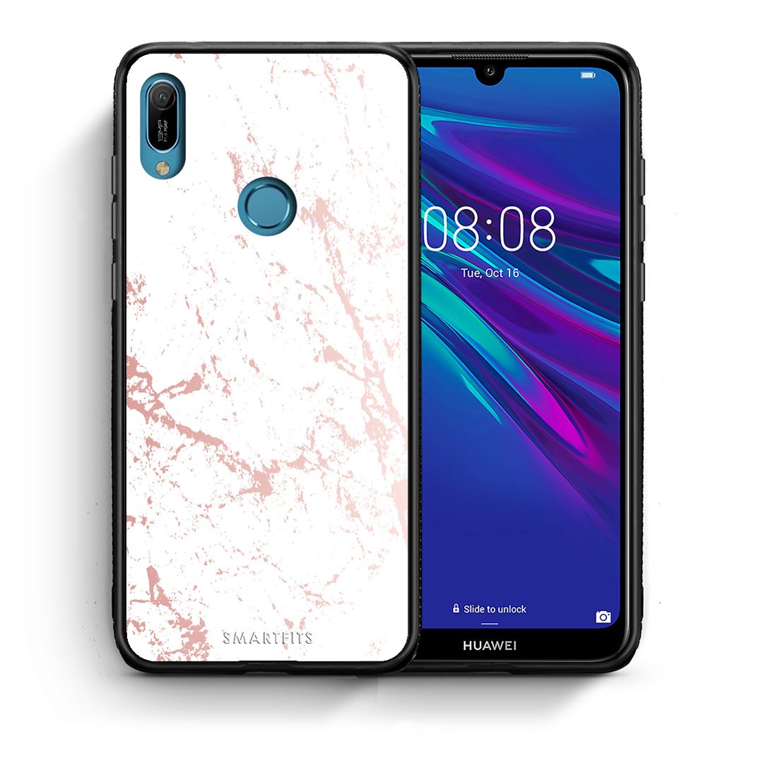 Θήκη Huawei Y6 2019 Pink Splash Marble από τη Smartfits με σχέδιο στο πίσω μέρος και μαύρο περίβλημα | Huawei Y6 2019 Pink Splash Marble case with colorful back and black bezels
