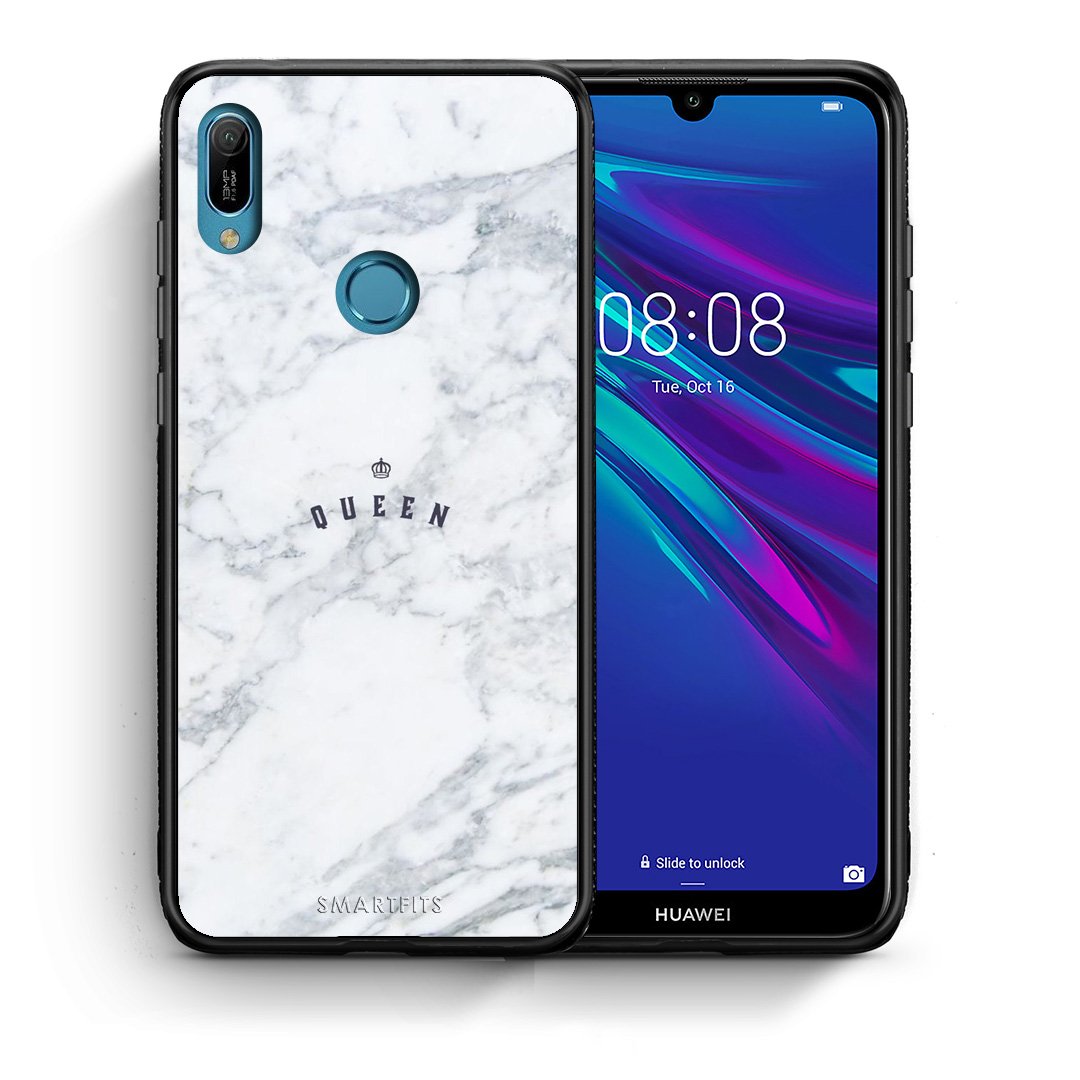 Θήκη Huawei Y6 2019 Queen Marble από τη Smartfits με σχέδιο στο πίσω μέρος και μαύρο περίβλημα | Huawei Y6 2019 Queen Marble case with colorful back and black bezels