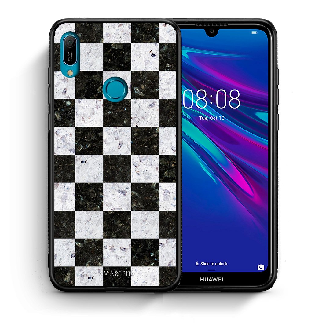 Θήκη Huawei Y6 2019 Square Geometric Marble από τη Smartfits με σχέδιο στο πίσω μέρος και μαύρο περίβλημα | Huawei Y6 2019 Square Geometric Marble case with colorful back and black bezels