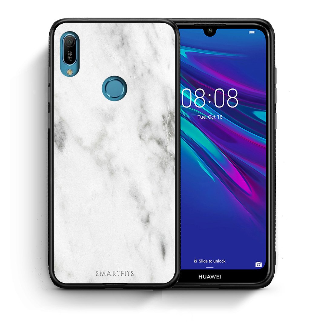 Θήκη Huawei Y6 2019 White Marble από τη Smartfits με σχέδιο στο πίσω μέρος και μαύρο περίβλημα | Huawei Y6 2019 White Marble case with colorful back and black bezels