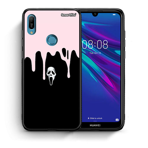Θήκη Huawei Y6 2019 Melting Halloween Mask από τη Smartfits με σχέδιο στο πίσω μέρος και μαύρο περίβλημα | Huawei Y6 2019 Melting Halloween Mask case with colorful back and black bezels