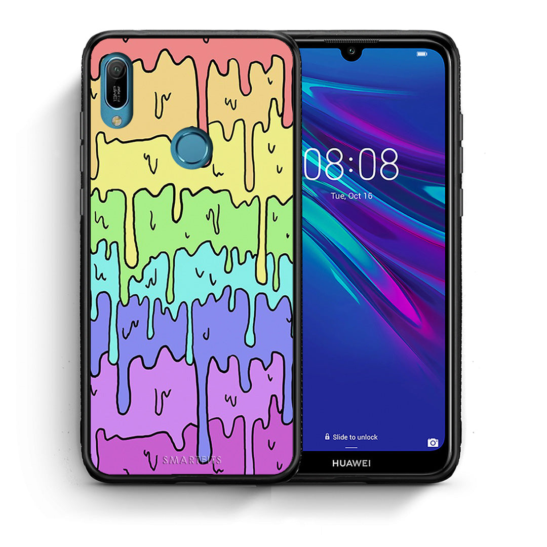 Θήκη Huawei Y6 2019 Melting Rainbow από τη Smartfits με σχέδιο στο πίσω μέρος και μαύρο περίβλημα | Huawei Y6 2019 Melting Rainbow case with colorful back and black bezels