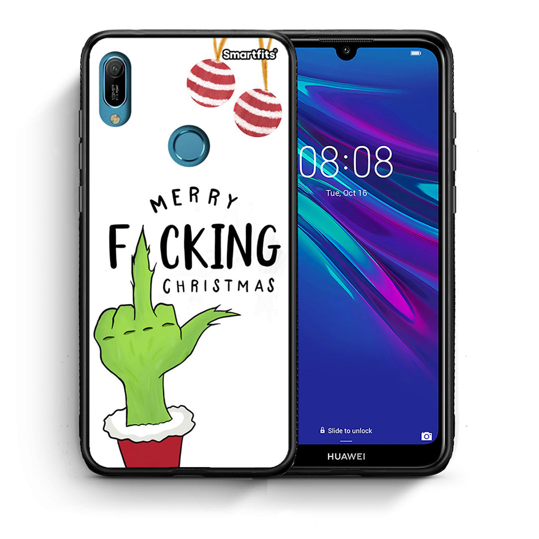 Θήκη Huawei Y6 2019 Merry F Xmas από τη Smartfits με σχέδιο στο πίσω μέρος και μαύρο περίβλημα | Huawei Y6 2019 Merry F Xmas case with colorful back and black bezels