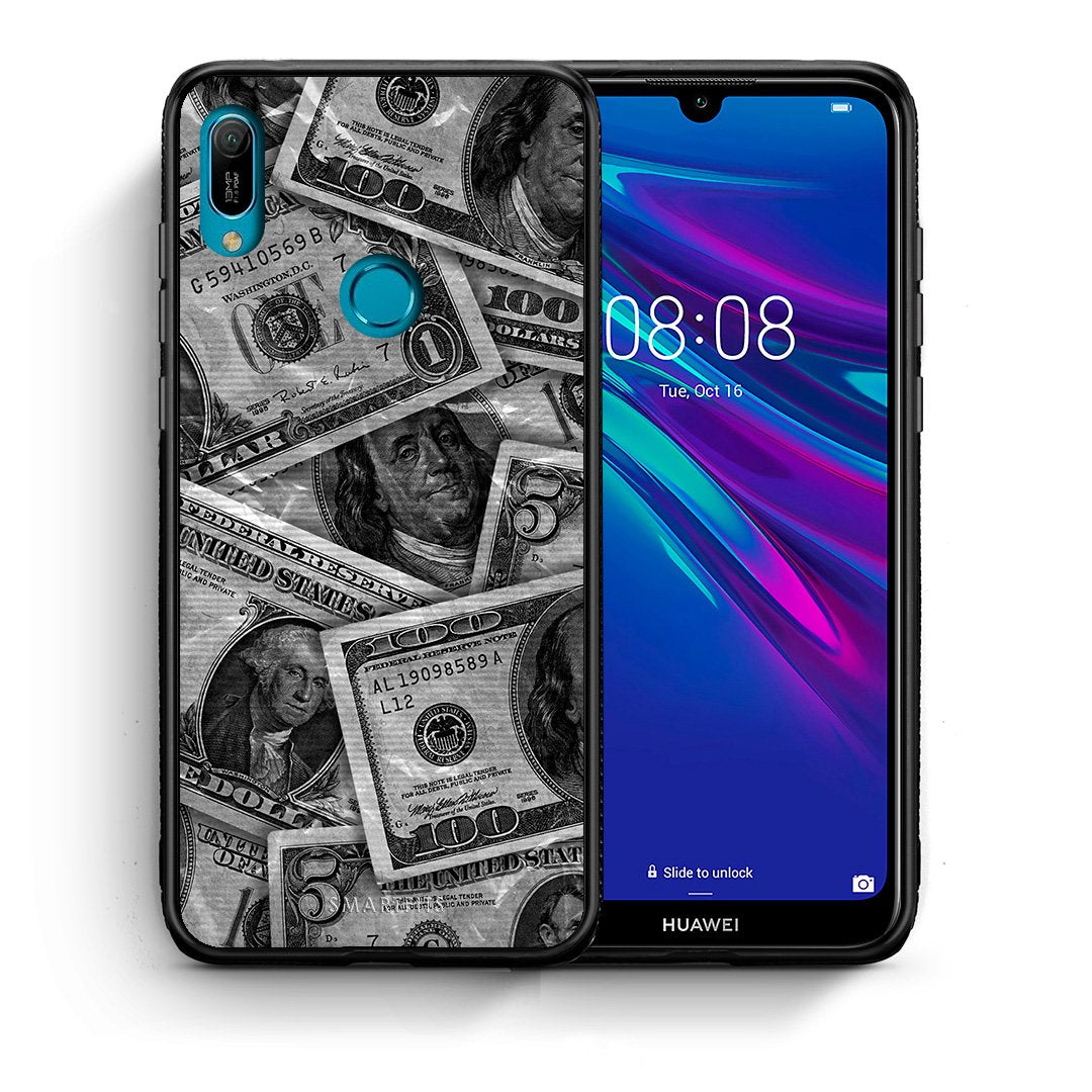 Θήκη Huawei Y6 2019 Money Dollars από τη Smartfits με σχέδιο στο πίσω μέρος και μαύρο περίβλημα | Huawei Y6 2019 Money Dollars case with colorful back and black bezels