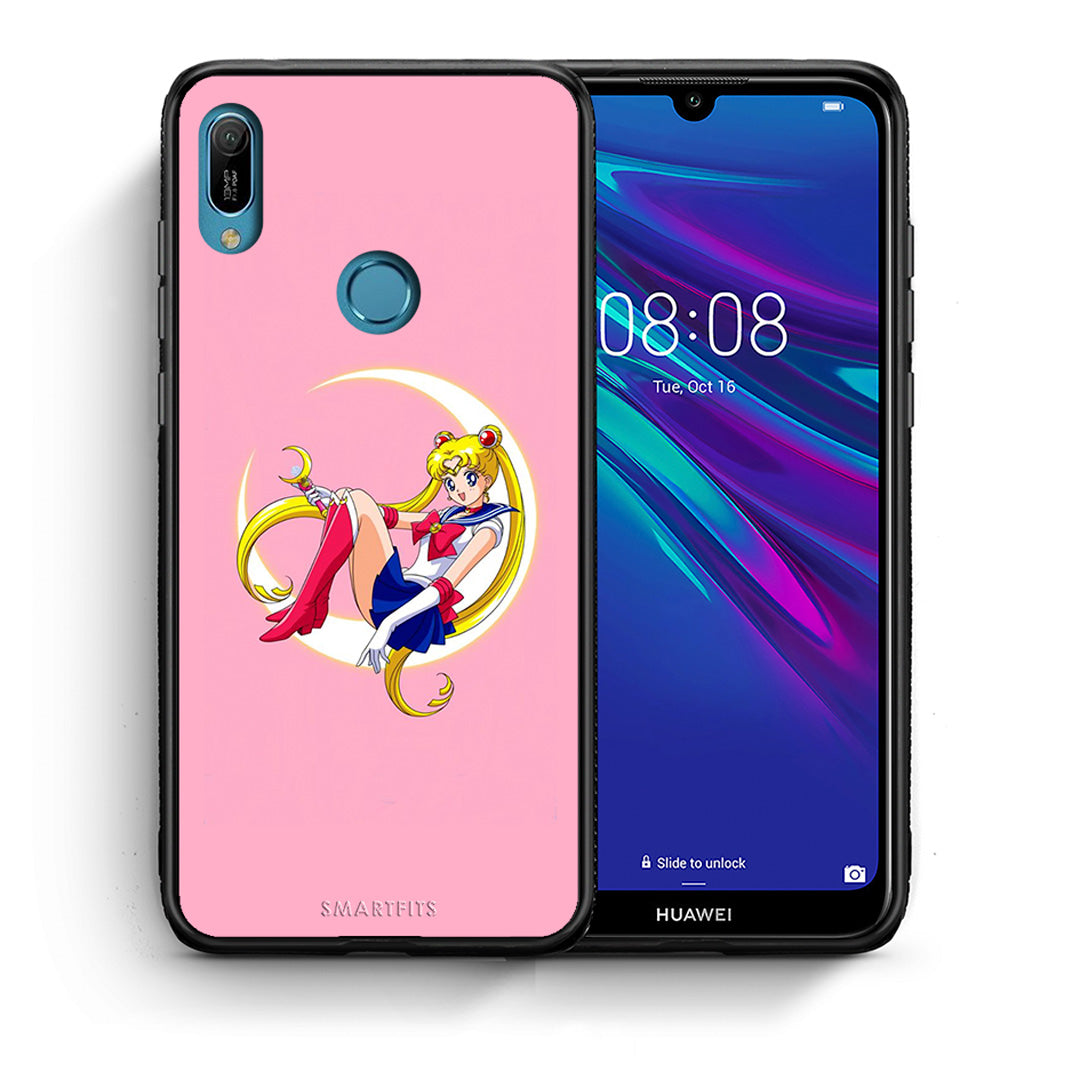 Θήκη Huawei Y6 2019 Moon Girl από τη Smartfits με σχέδιο στο πίσω μέρος και μαύρο περίβλημα | Huawei Y6 2019 Moon Girl case with colorful back and black bezels