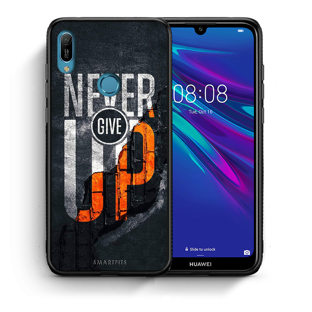 Θήκη Αγίου Βαλεντίνου Huawei Y6 2019 Never Give Up από τη Smartfits με σχέδιο στο πίσω μέρος και μαύρο περίβλημα | Huawei Y6 2019 Never Give Up case with colorful back and black bezels