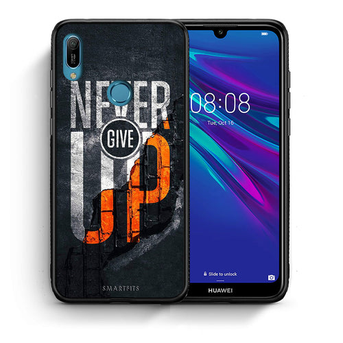 Θήκη Αγίου Βαλεντίνου Huawei Y6 2019 Never Give Up από τη Smartfits με σχέδιο στο πίσω μέρος και μαύρο περίβλημα | Huawei Y6 2019 Never Give Up case with colorful back and black bezels