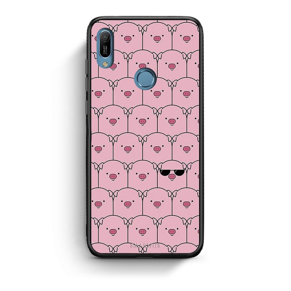 Huawei Y6 2019 Pig Glasses θήκη από τη Smartfits με σχέδιο στο πίσω μέρος και μαύρο περίβλημα | Smartphone case with colorful back and black bezels by Smartfits