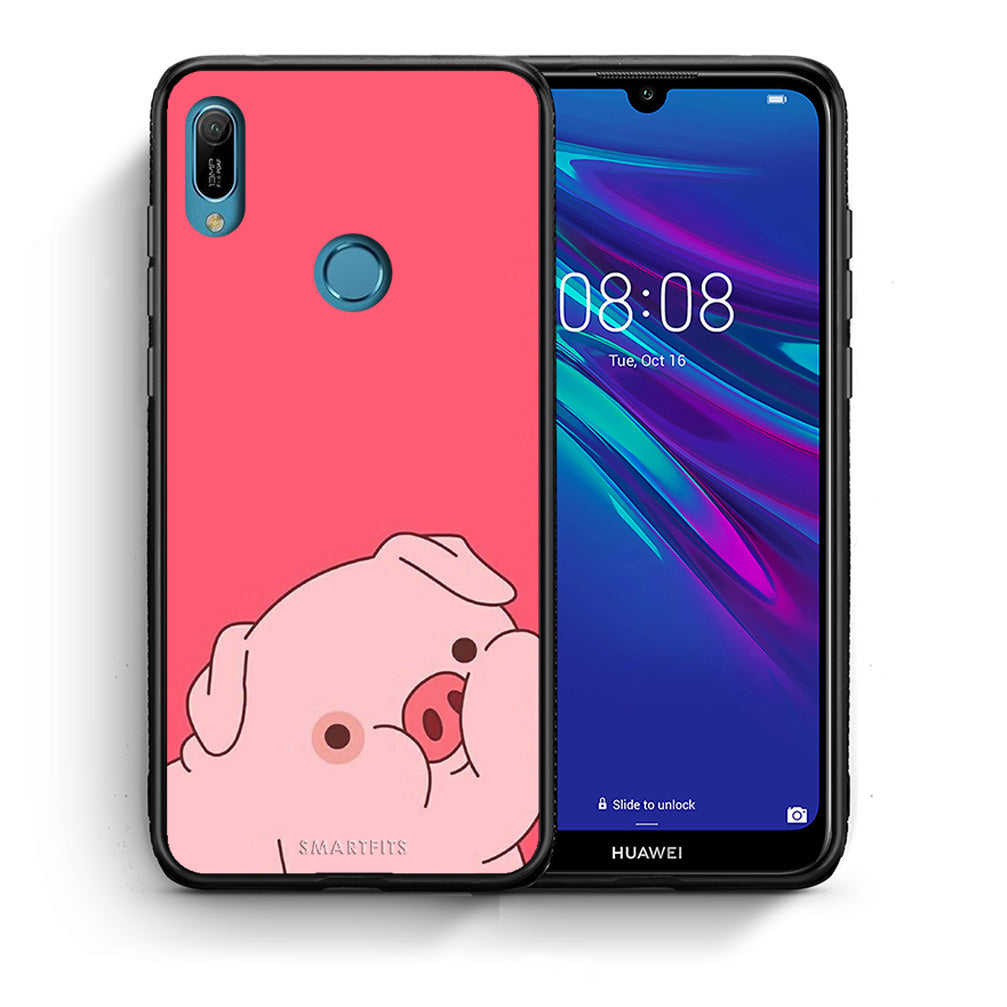 Θήκη Αγίου Βαλεντίνου Huawei Y6 2019 Pig Love 1 από τη Smartfits με σχέδιο στο πίσω μέρος και μαύρο περίβλημα | Huawei Y6 2019 Pig Love 1 case with colorful back and black bezels