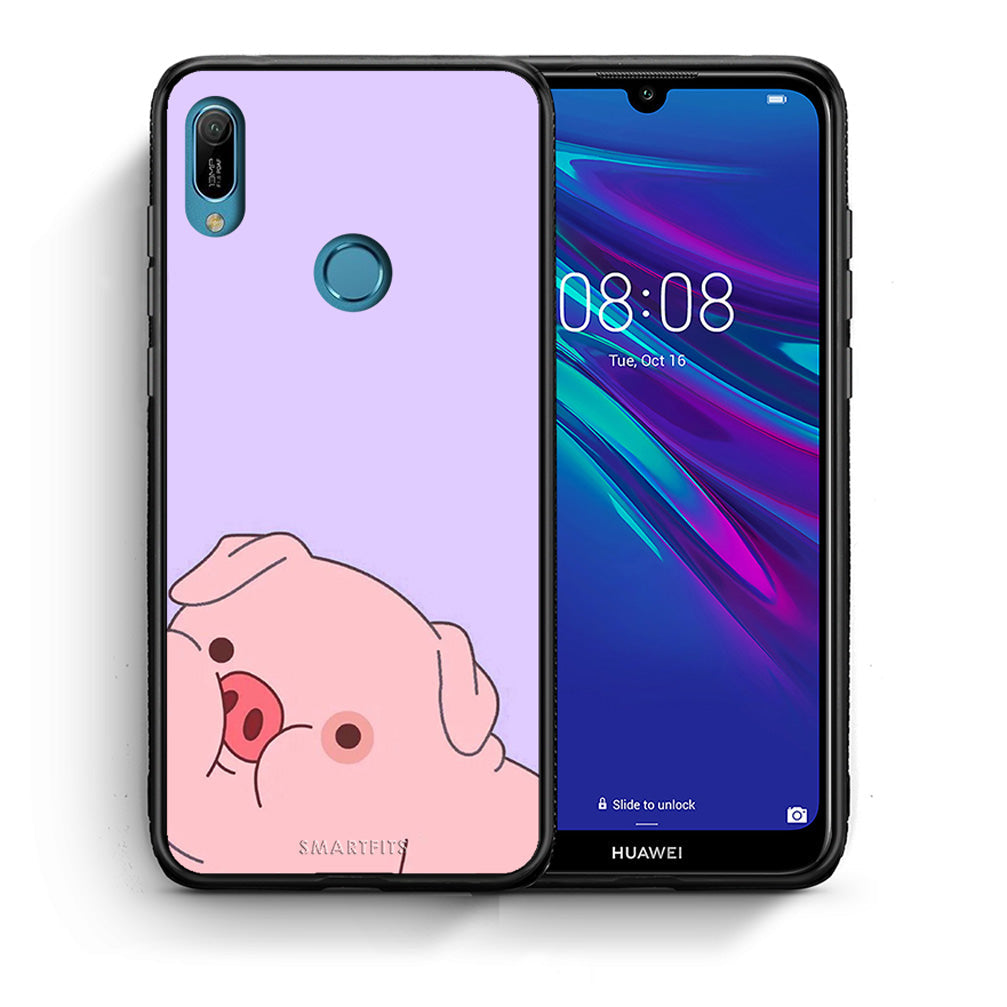 Θήκη Αγίου Βαλεντίνου Huawei Y6 2019 Pig Love 2 από τη Smartfits με σχέδιο στο πίσω μέρος και μαύρο περίβλημα | Huawei Y6 2019 Pig Love 2 case with colorful back and black bezels