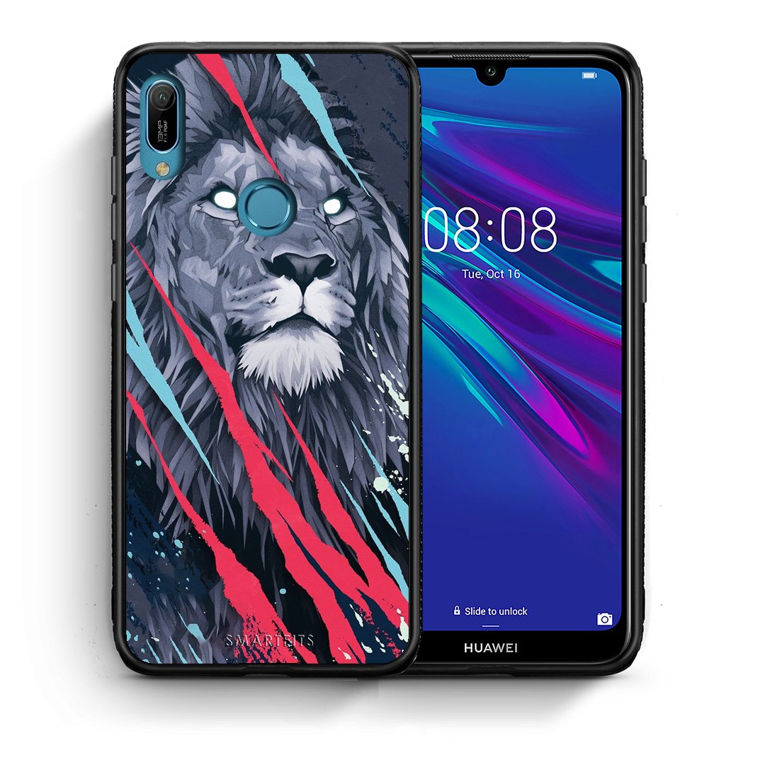 Θήκη Huawei Y6 2019 Lion Designer PopArt από τη Smartfits με σχέδιο στο πίσω μέρος και μαύρο περίβλημα | Huawei Y6 2019 Lion Designer PopArt case with colorful back and black bezels