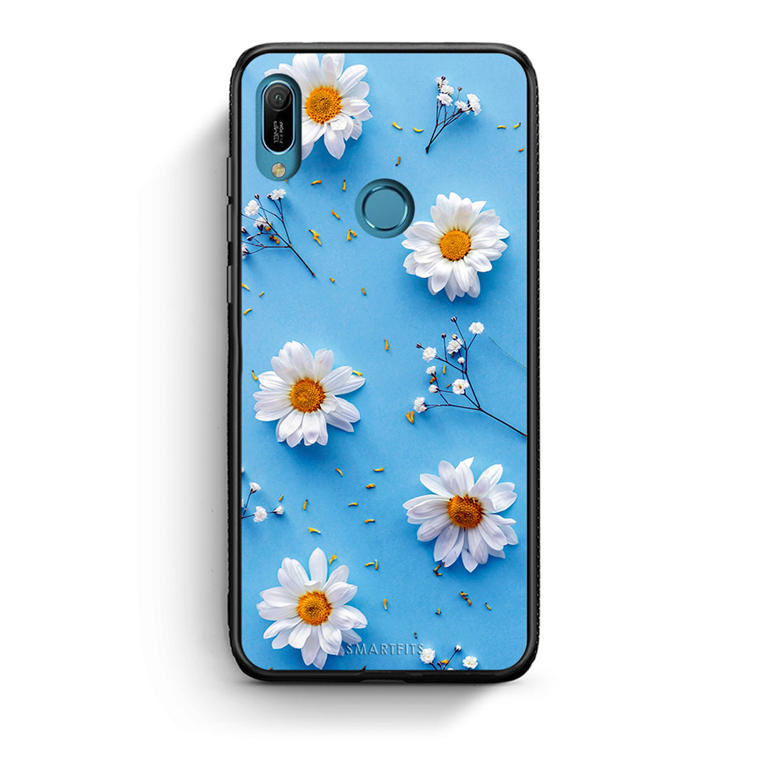 Huawei Y6 2019 Real Daisies θήκη από τη Smartfits με σχέδιο στο πίσω μέρος και μαύρο περίβλημα | Smartphone case with colorful back and black bezels by Smartfits