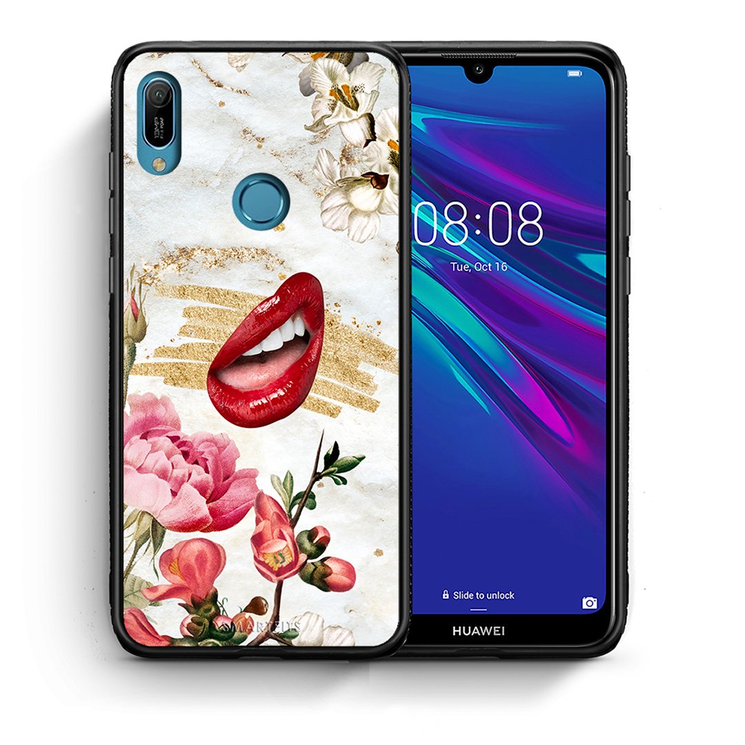 Θήκη Huawei Y6 2019 Red Lips από τη Smartfits με σχέδιο στο πίσω μέρος και μαύρο περίβλημα | Huawei Y6 2019 Red Lips case with colorful back and black bezels