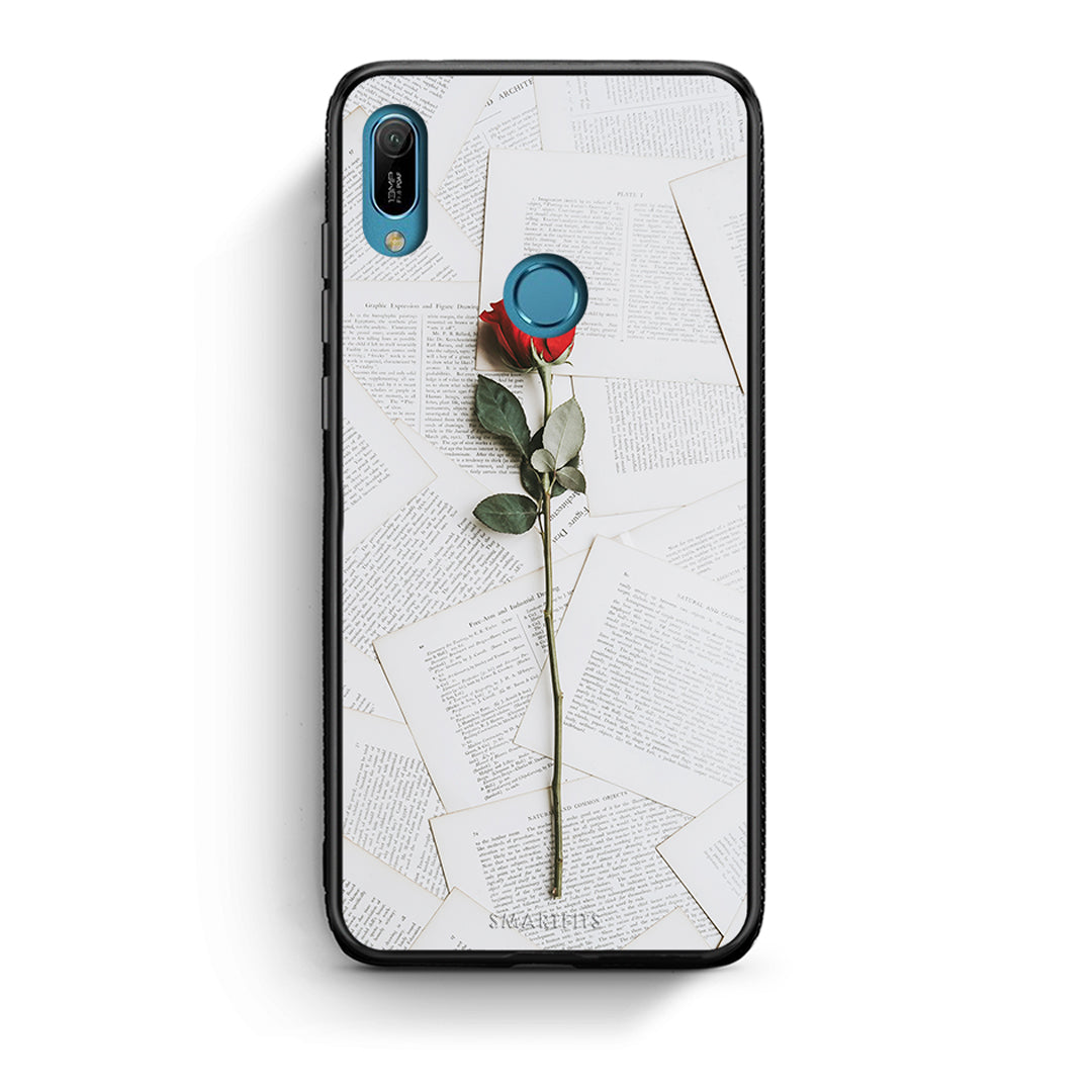 Huawei Y6 2019 Red Rose θήκη από τη Smartfits με σχέδιο στο πίσω μέρος και μαύρο περίβλημα | Smartphone case with colorful back and black bezels by Smartfits