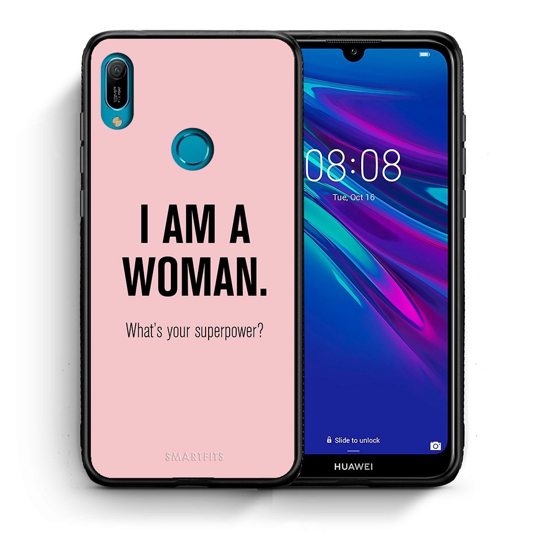 Θήκη Huawei Y6 2019 Superpower Woman από τη Smartfits με σχέδιο στο πίσω μέρος και μαύρο περίβλημα | Huawei Y6 2019 Superpower Woman case with colorful back and black bezels