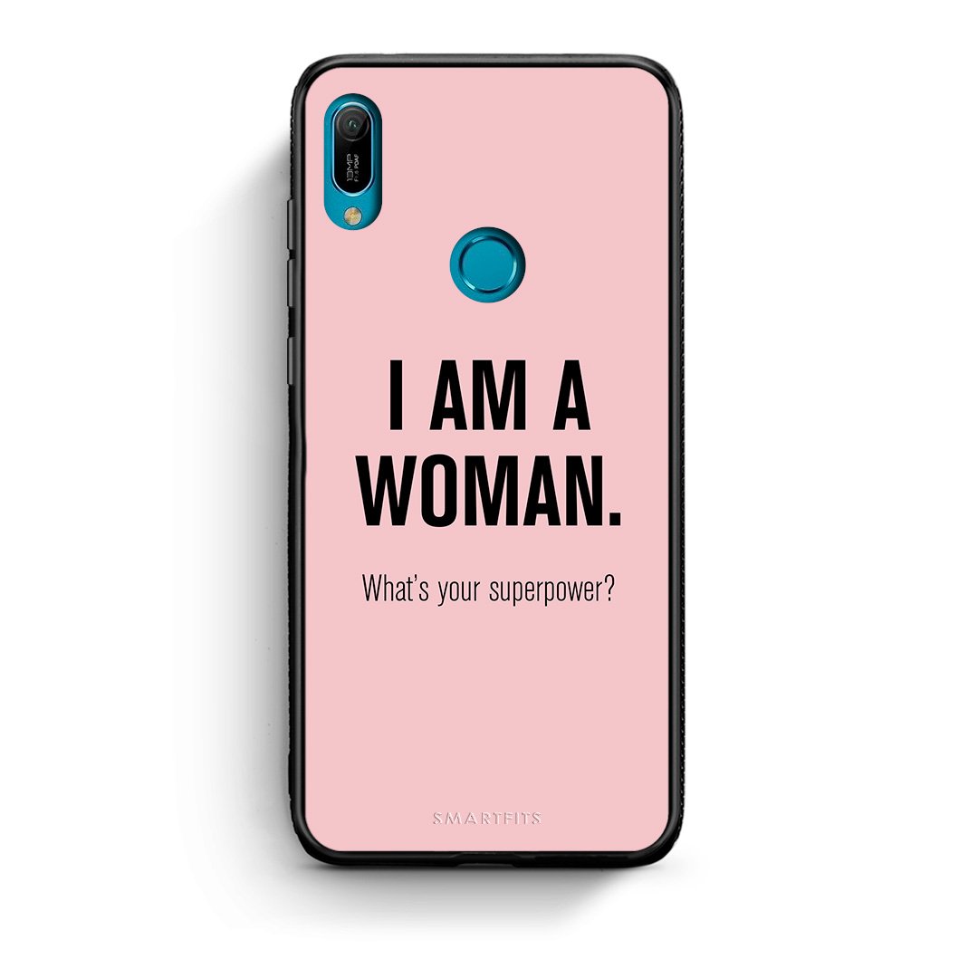 Huawei Y6 2019 Superpower Woman θήκη από τη Smartfits με σχέδιο στο πίσω μέρος και μαύρο περίβλημα | Smartphone case with colorful back and black bezels by Smartfits