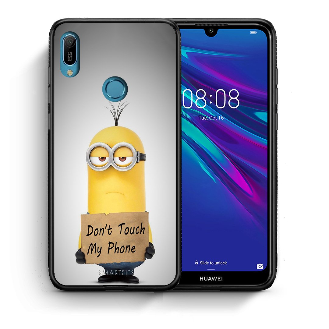 Θήκη Huawei Y6 2019 Minion Text από τη Smartfits με σχέδιο στο πίσω μέρος και μαύρο περίβλημα | Huawei Y6 2019 Minion Text case with colorful back and black bezels
