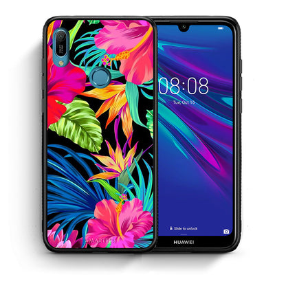 Θήκη Huawei Y6 2019 Tropical Flowers από τη Smartfits με σχέδιο στο πίσω μέρος και μαύρο περίβλημα | Huawei Y6 2019 Tropical Flowers case with colorful back and black bezels