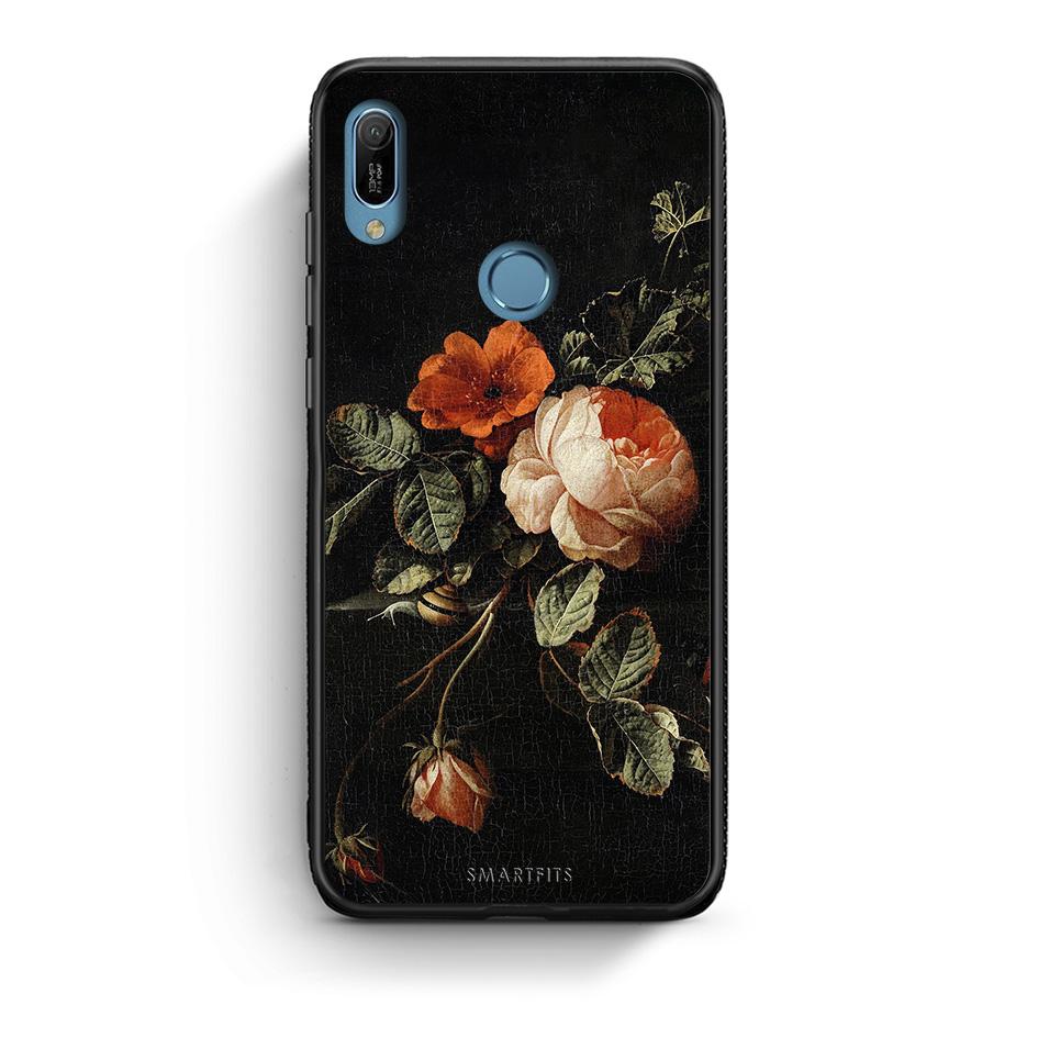 Huawei Y6 2019 Vintage Roses θήκη από τη Smartfits με σχέδιο στο πίσω μέρος και μαύρο περίβλημα | Smartphone case with colorful back and black bezels by Smartfits