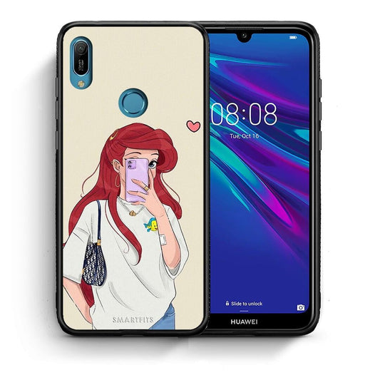 Θήκη Huawei Y6 2019 Walking Mermaid από τη Smartfits με σχέδιο στο πίσω μέρος και μαύρο περίβλημα | Huawei Y6 2019 Walking Mermaid case with colorful back and black bezels