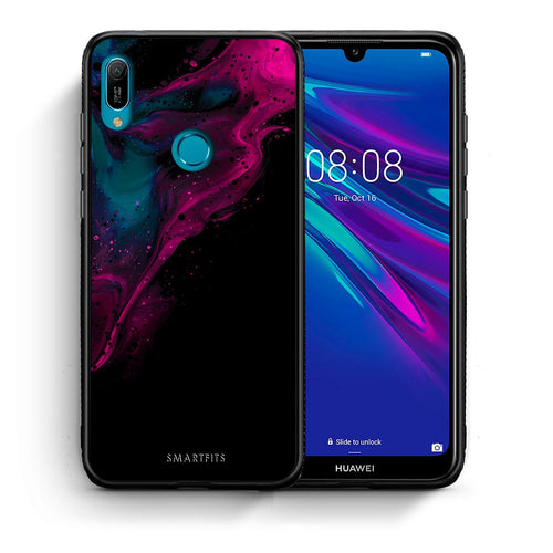 Θήκη Huawei Y6 2019 Pink Black Watercolor από τη Smartfits με σχέδιο στο πίσω μέρος και μαύρο περίβλημα | Huawei Y6 2019 Pink Black Watercolor case with colorful back and black bezels