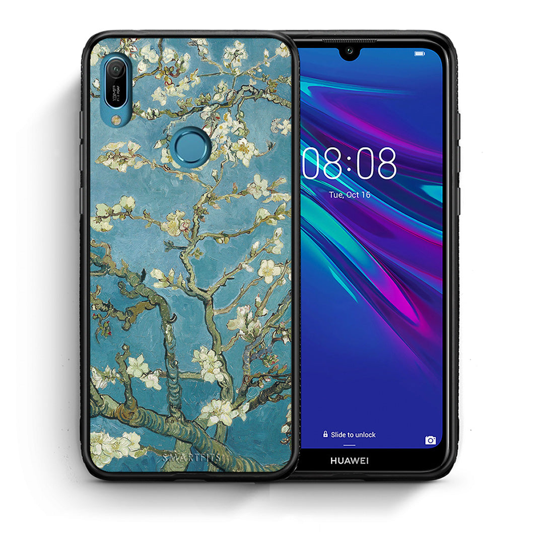 Θήκη Huawei Y6 2019 White Blossoms από τη Smartfits με σχέδιο στο πίσω μέρος και μαύρο περίβλημα | Huawei Y6 2019 White Blossoms case with colorful back and black bezels