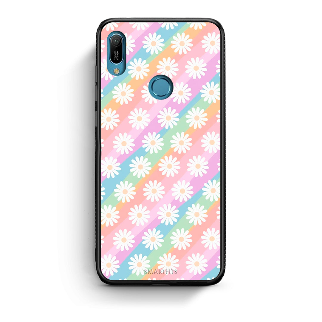 Huawei Y6 2019 White Daisies θήκη από τη Smartfits με σχέδιο στο πίσω μέρος και μαύρο περίβλημα | Smartphone case with colorful back and black bezels by Smartfits