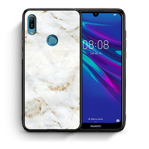 Θήκη Huawei Y6 2019 White Gold Marble από τη Smartfits με σχέδιο στο πίσω μέρος και μαύρο περίβλημα | Huawei Y6 2019 White Gold Marble case with colorful back and black bezels