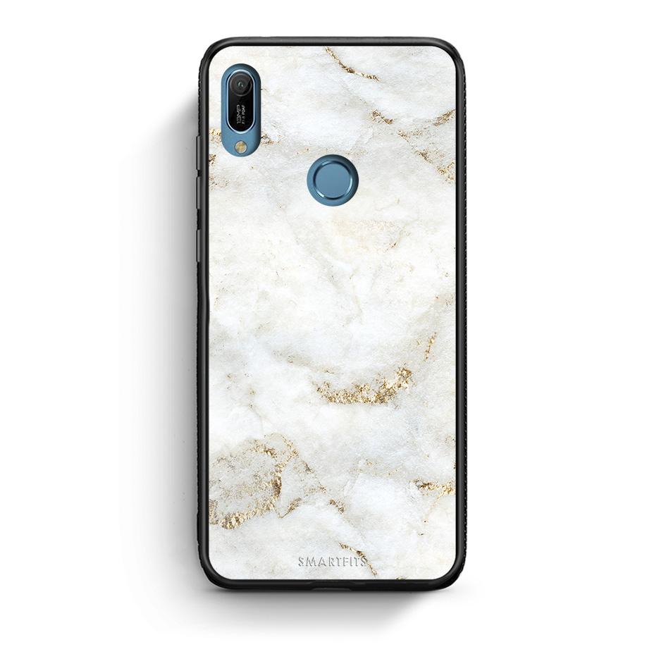 Huawei Y6 2019 White Gold Marble θήκη από τη Smartfits με σχέδιο στο πίσω μέρος και μαύρο περίβλημα | Smartphone case with colorful back and black bezels by Smartfits
