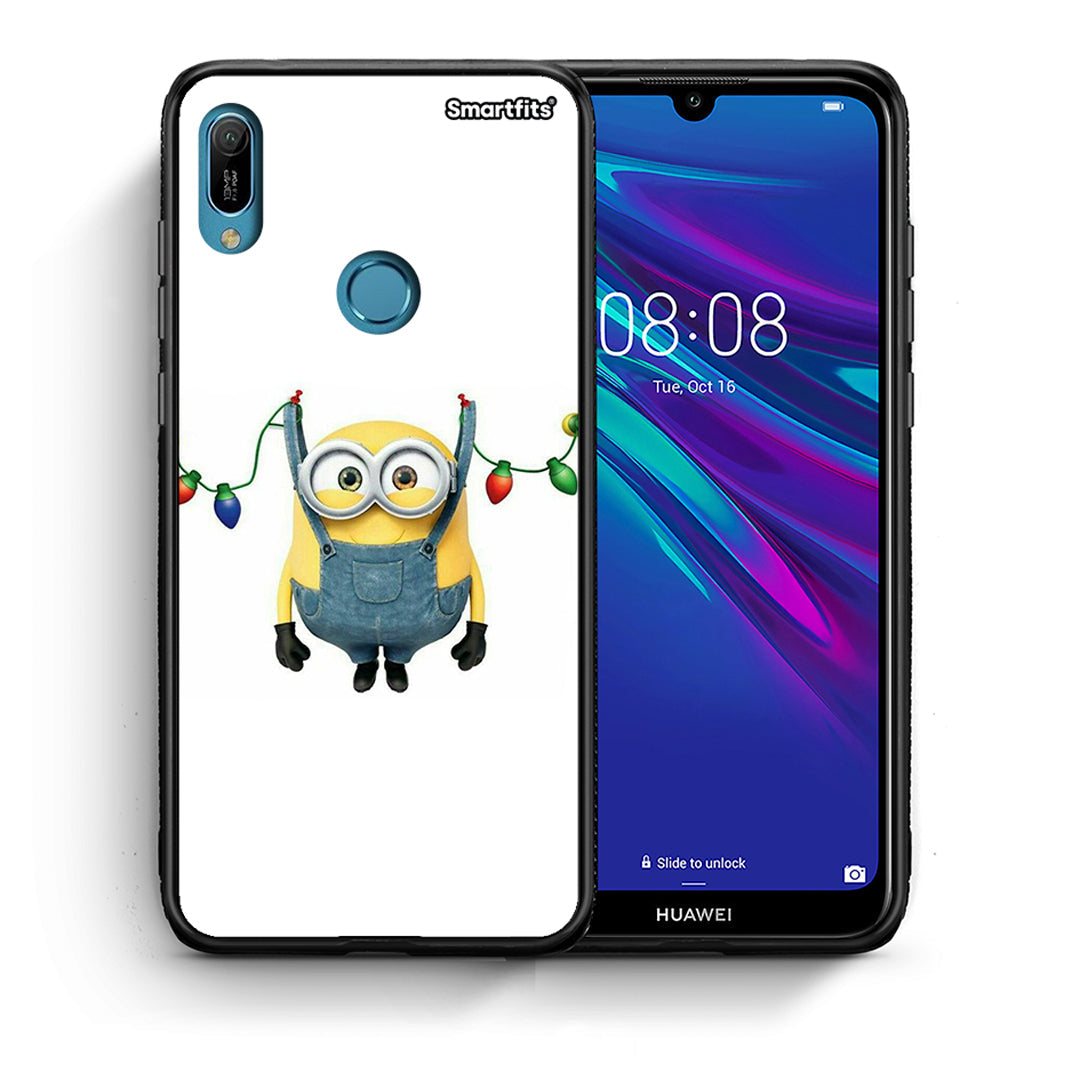 Θήκη Huawei Y6 2019 Xmas Minion Lights από τη Smartfits με σχέδιο στο πίσω μέρος και μαύρο περίβλημα | Huawei Y6 2019 Xmas Minion Lights case with colorful back and black bezels