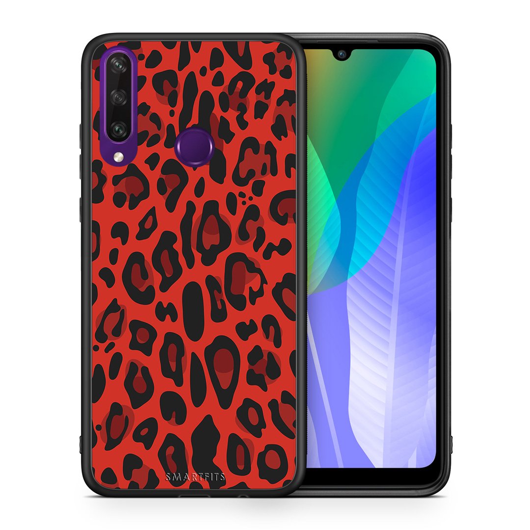 Θήκη Huawei Y6p Red Leopard Animal από τη Smartfits με σχέδιο στο πίσω μέρος και μαύρο περίβλημα | Huawei Y6p Red Leopard Animal case with colorful back and black bezels