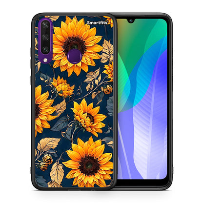 Θήκη Huawei Y6p Autumn Sunflowers από τη Smartfits με σχέδιο στο πίσω μέρος και μαύρο περίβλημα | Huawei Y6p Autumn Sunflowers case with colorful back and black bezels
