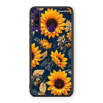 Huawei Y6p Autumn Sunflowers Θήκη από τη Smartfits με σχέδιο στο πίσω μέρος και μαύρο περίβλημα | Smartphone case with colorful back and black bezels by Smartfits