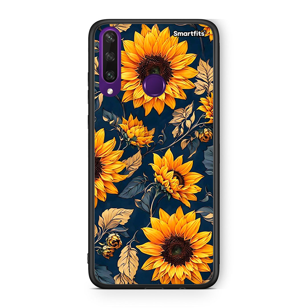Huawei Y6p Autumn Sunflowers Θήκη από τη Smartfits με σχέδιο στο πίσω μέρος και μαύρο περίβλημα | Smartphone case with colorful back and black bezels by Smartfits