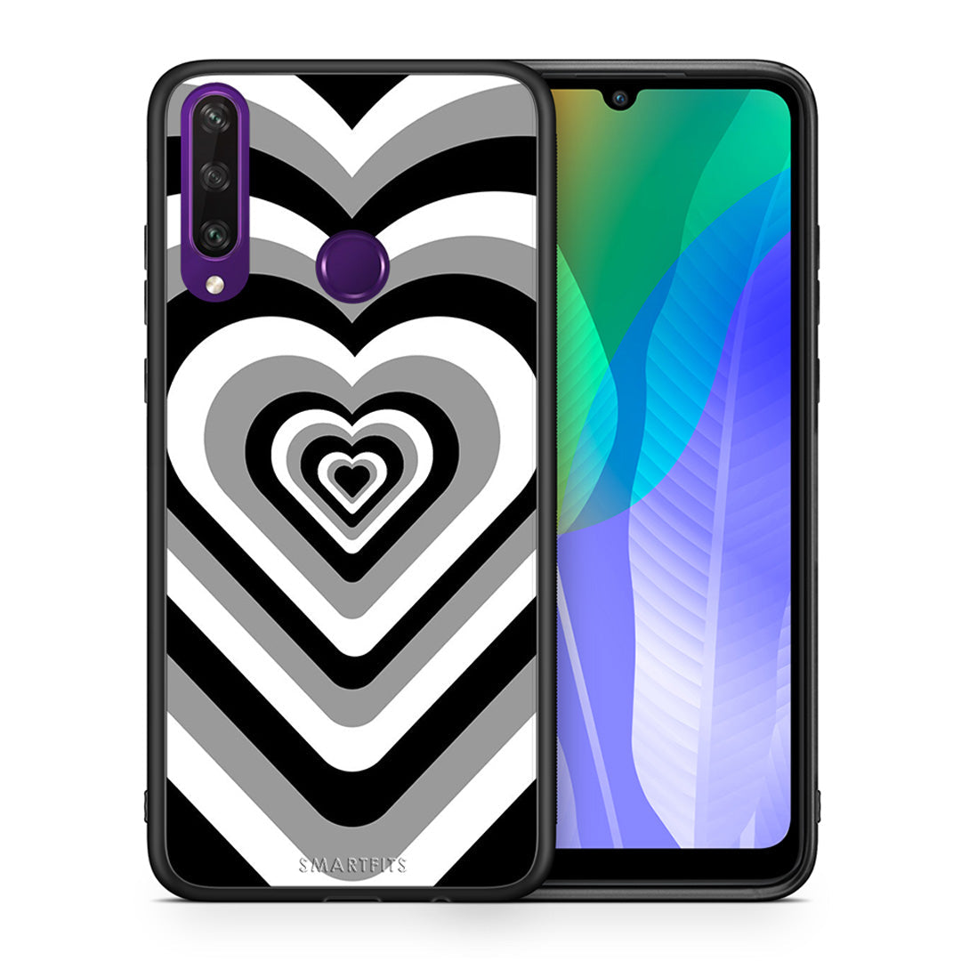 Θήκη Huawei Y6p Black Hearts από τη Smartfits με σχέδιο στο πίσω μέρος και μαύρο περίβλημα | Huawei Y6p Black Hearts case with colorful back and black bezels