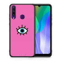 Thumbnail for Θήκη Huawei Y6p Blue Eye Pink από τη Smartfits με σχέδιο στο πίσω μέρος και μαύρο περίβλημα | Huawei Y6p Blue Eye Pink case with colorful back and black bezels