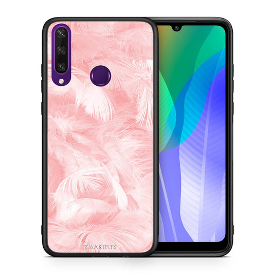 Θήκη Huawei Y6p Pink Feather Boho από τη Smartfits με σχέδιο στο πίσω μέρος και μαύρο περίβλημα | Huawei Y6p Pink Feather Boho case with colorful back and black bezels