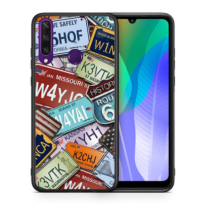 Θήκη Huawei Y6p Car Plates από τη Smartfits με σχέδιο στο πίσω μέρος και μαύρο περίβλημα | Huawei Y6p Car Plates case with colorful back and black bezels