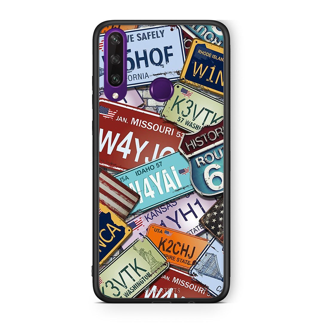 Huawei Y6p Car Plates θήκη από τη Smartfits με σχέδιο στο πίσω μέρος και μαύρο περίβλημα | Smartphone case with colorful back and black bezels by Smartfits