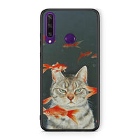 Thumbnail for Huawei Y6p Cat Goldfish θήκη από τη Smartfits με σχέδιο στο πίσω μέρος και μαύρο περίβλημα | Smartphone case with colorful back and black bezels by Smartfits