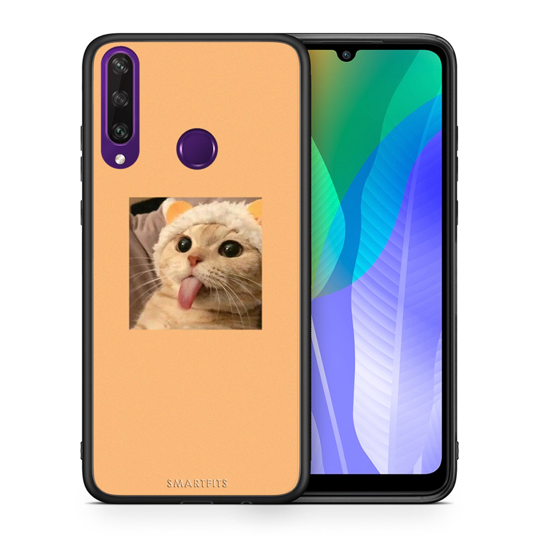 Θήκη Huawei Y6p Cat Tongue από τη Smartfits με σχέδιο στο πίσω μέρος και μαύρο περίβλημα | Huawei Y6p Cat Tongue case with colorful back and black bezels