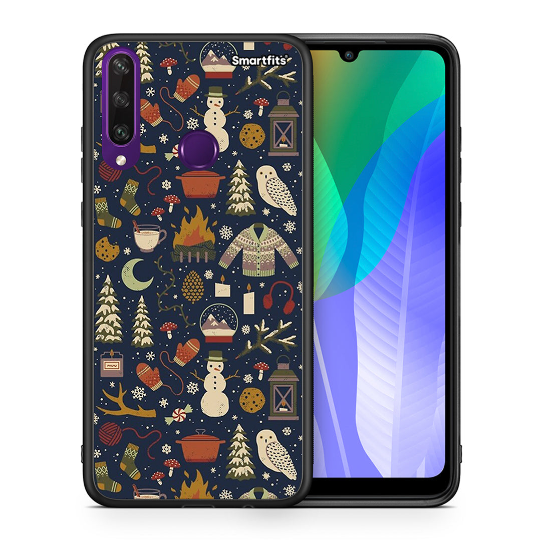 Θήκη Huawei Y6p Christmas Elements από τη Smartfits με σχέδιο στο πίσω μέρος και μαύρο περίβλημα | Huawei Y6p Christmas Elements case with colorful back and black bezels